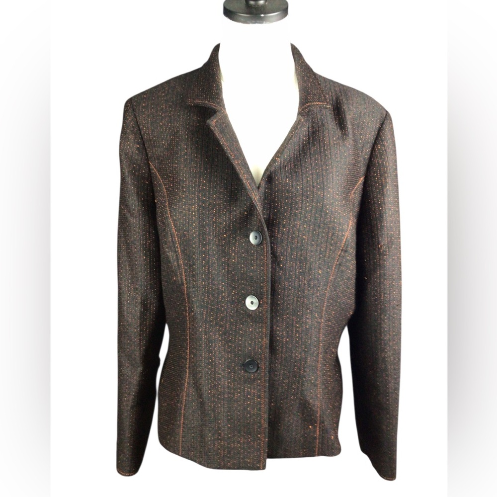 Vintage Albert Nipon Blazer Jacket Tweed 12 Black BrownOrange